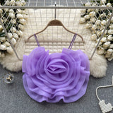 Holiday Wind Eogen Yarn Three-Dimensional Flower Sling Vest Women's Summer New Ocean Chic Short