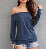 Women Top Sexy Slash Neck Off Shoulder Shirt Solid Color 2021 Summer Autumn Long Sleeve T-shirts Ladies Oversize