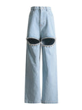 Toloer Jeans Female 2024 New Fashion Nail Drill Design Sense Hollow Out Wash Water Versatile Trousers Summer Pants-Outfit