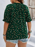 Plus-Size Women's Temperament Commuter Print V-Neck Short-Sleeved