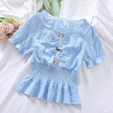 Women Candy Colors Ulzzang Kawaii Fashion Ins Preppy Clothing Summer Sweet Lovely Girls Slim 2021 Shirring Square
