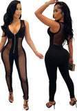 Sexy Black See Through V-neck Zipper Up Sleeveless