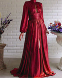 Spring-Summer Popular Color Hanging Waist Hanging Neck Big Swing Sexy Avocado Green Dress Solid Color Long Dress