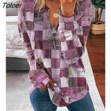 Look All Over Print Zip Detail Long Sleeve Top Europe America Fashion Women's Clothing Casual Sweatshirt Women's