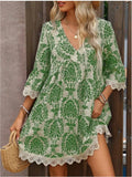 Fashion New WISH / Print V-Neck Lace Seven-Sleeve