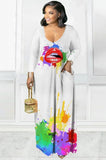 Paints V-Neck Long Shirt Dress with