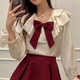 Kawaii Two Piece Set Women Ruffle Patchwork Sweet Party Mini Dress Sets Female 2022 Elegant Blouse Red Strap