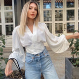2022 Fashion All-match Lantern Sleeve Ladies Shirt Vintage Long Sleeve Fitted Female Shirts Blusas Chic