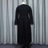 New V-Necked Horn Sleeve Simple A-Character Dress Party Banquet Nail Dress