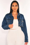 Fashion Blue Ripped Button Long Sleeve Short Jeans