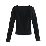 new women knitting sweaters Top long-arm heart-neck Casual fashion Mrs Slim-fit Tight knitted sweater sweater tops-Outfit