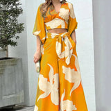 2023Womens Autumn Multicolor Printing Temperament Commuting High Waist Sexy Lace Up Fashion Casual Set Femme Sexy Disfraz