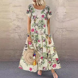 Explosion Women's Vintage Flower Printed Short Sleeve Round