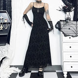 Dark Wind Sexual Personality Cross Flocking Suspenders Dress 2023 New Slim Bag Hip Skirt-Outfit