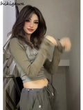 Ropa Mujer Shirts for Women Fashion Tshirts Contrast Color Tunic Casual Tees O-neck Long Sleeve Casual T-shirts Crop Tops-Outfit