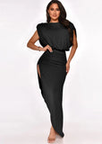 Elegant Sleeveless Ruched Split Irregular Party Dress 703-1-Outfit