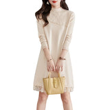 And Winter Knitted Dress Women's Casual Lace Sweater Skirt Medium-Length Semi-High Collar Bottom Sweater Girl-Outfit