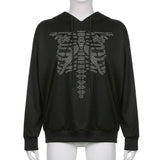 Goth Black Oversized Hoodies Women Techwear Skulls Diamond E Girl Y2K Pullovers Long Sleeve Casual Autumn