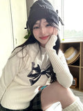Bow Sweater Women Fall Winter Clothing Slim Waist Half High Collar Long Sleeve Jumper Pull Femme Knitted Korean Pullovers-Outfit