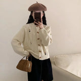 Horn Buckle New Year Red Sweater Cardigan Girl Autumn Winter Loose Lazy Wind New Year Red Knitted Coat Girl-Outfit