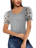 Sweet U-Neck Puff Sleeve Dot Print Regular
