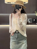 Glitter Knitted Cardigan Women's New Summer Blouse Hollowed-Out Mesh Tulle Sunscreen Outer Coat Shawl-Outfit