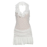 2025 Fashion Trend Women's New Hanging Neck Bare Back Body Solid Color Lotus Leaf Side