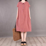 Summer Women's Pullover Polo Button Plaid Short Sleeve Shirring Fashion Casual Harajuku Ruffles Vacation Party Dresses-Outfit