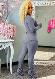 Casual Letter Print High Collar Long Sleeve Top And Stacked Pant Two Piece
