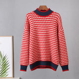 Houndstooth Knitted Cashmere Sweaters Women 2021 New Winter Loose Ladies Pullovers Warm Casual Knitwear