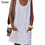 Casual Women Solid Color Pocket Mini Dress Sleeveless Button Sundress Summer Elegant Fashion Women's Clothing