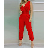 Fashion Sleeveless Playsuits With Belt 2024 Spring/Summer New V-neck Backless Printed High Waist Jumpsuit For