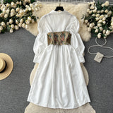Autumn Light French Court Bubble Sleeves Single Breasted Shirt Dress + Sling Printed Vest Two-Piece Set-Outfit