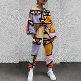 Tracksuit Two Piece Pullovers Cloting Long Sleeve Tie-dye Print Female Tops And Elastic Waist Pants Slim Casual