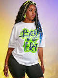 White Casual O-Neck Short Sleeves Letter Print Two Piece Shorts