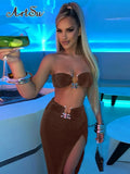 Fashion Split Two Piece Dress Sets 2022 Summer Sexy Strapless Top and Skirts Outfits Matching Sets