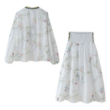 Summer Flower Embroidered Shirt 5770037 Embroidered Flute Skirt 5770038-Outfit