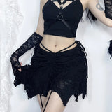 Summer 2024 New Short Skirt Dark Black Casual Full Of Holes Irregular Half Skirt Women-Outfit