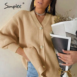 Casual v-neck knitted cardigan women Autumn winter lantern sleeve button female cardigan Fashion ladies oversize