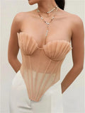 Mesh See Through Sexy Bustiers Corsets Strapless Off Shoulder Ruffle Push Up Tank Summer Club Criss-cross Tie-up Vest-Outfit