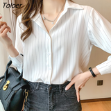 Casual Striped Shirt Women Blouses Long Sleeve Tops Spring Autumn White Blouse Single-breasted Women Shirts Blusas
