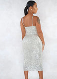 Sexy White Sequins Sling Split Party