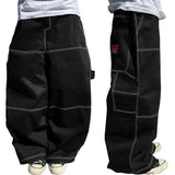 Street Retro Letter Print Hip Hop Casual Men Jeans Y2k Harajuku Street Loose Black Straight Leg Wide Leg Couple Pants-Outfit