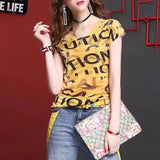Retro Fashion Letter Floral Printed Pullovers Summer New Short Sleeve Female Clothing Casual O-Neck High Street