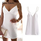 Chain Backless Dress Sexy Deep V Neck Party Club Mini Dresses Summer Vintage Sleeveless Spaghetti Strap Short Robe