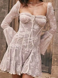 New Women's Wear Temperament And Fashion Slim Lace Horn Long-Sleeved Tie A Pendulum Dress Woman-Outfit