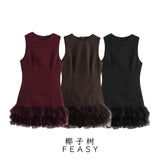 Women's Clothing 2025 Autumn And Winter New Street Fashion Temperament Mesh Stitching