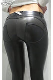 PU Faux Leather Pants Women Elastic Waist Hip Push Up Black Sexy Female Leggings Jegging Casual Blue Skinny Pencil