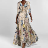 New Women's Fashion Elegant Temperament V Collar Print Credant Skirt