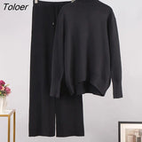 Turtleneck Sweater 2 Piece Set Winter Knitted Long Sleeve Casual Office Stretch Outfit Women Drawstring Wide Pant Suit
